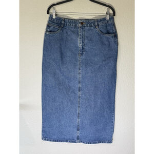 Lands End Classic Denim MIDI Skirt High Waist Vintage Style Size 14